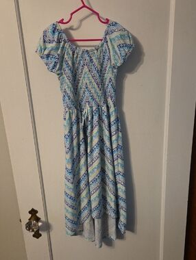Smocked Blue Chevron Maxi Dress